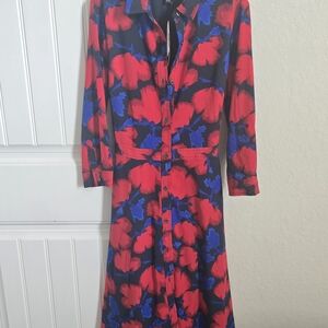 Floral Red and Blue Button-Up Dress